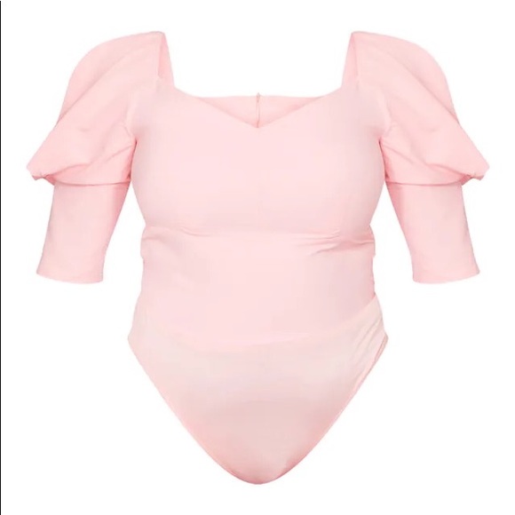 Pretty Little Thing Plus Dusty Pink Woven Puff Sleeve Bodysuit - Picture 5 of 11
